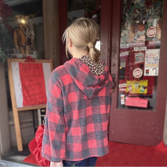 Buffalo plaid and cheetah hoodie - Picture 2 of 2